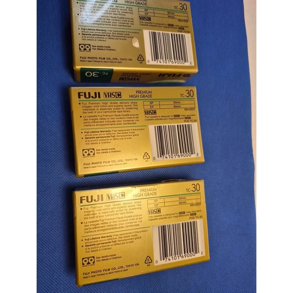 Fujifilm VHS-C TC-30 (Lot of 3) Pro Camcorder Video Cassette, Premium High Grade